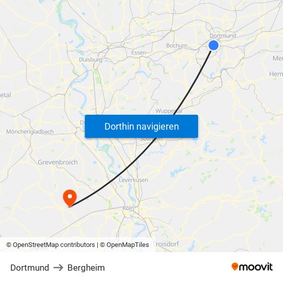 Dortmund to Bergheim map