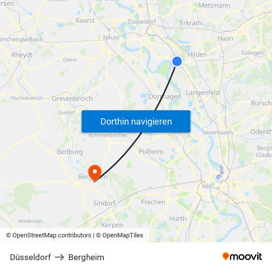 Düsseldorf to Bergheim map
