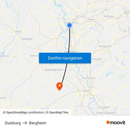 Duisburg to Bergheim map
