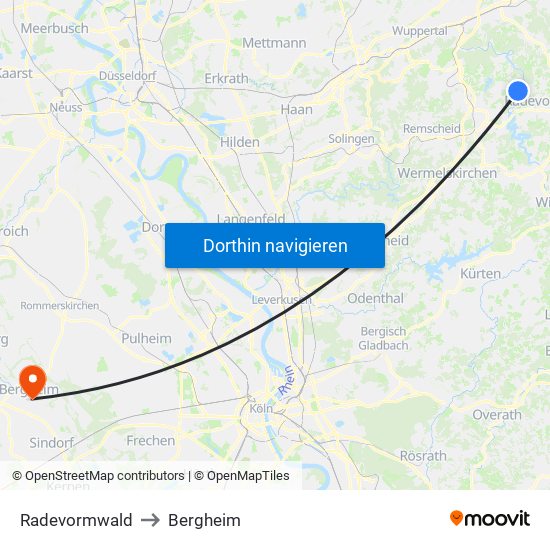 Radevormwald to Bergheim map