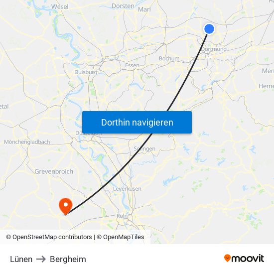 Lünen to Bergheim map