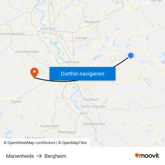 Marienheide to Bergheim map