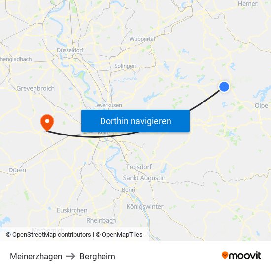 Meinerzhagen to Bergheim map