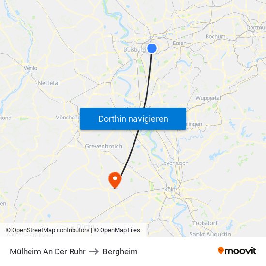 Mülheim An Der Ruhr to Bergheim map