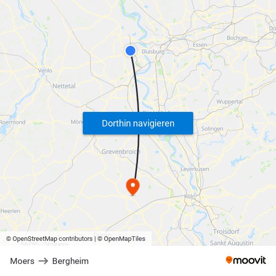 Moers to Bergheim map