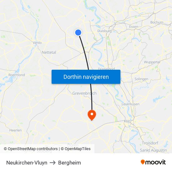 Neukirchen-Vluyn to Bergheim map