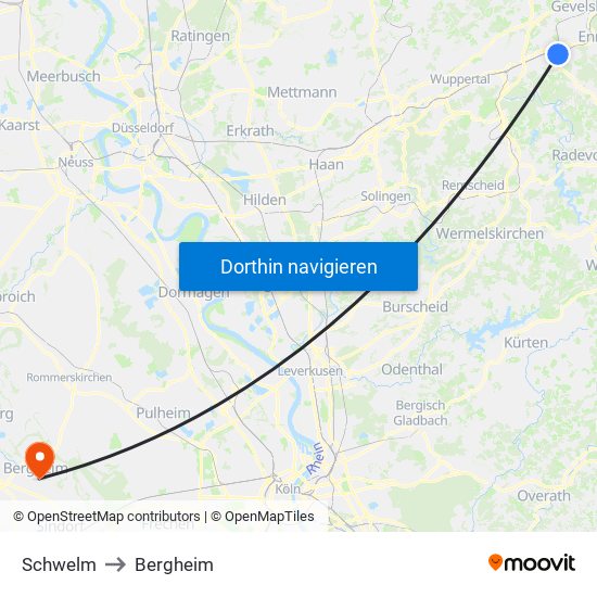 Schwelm to Bergheim map