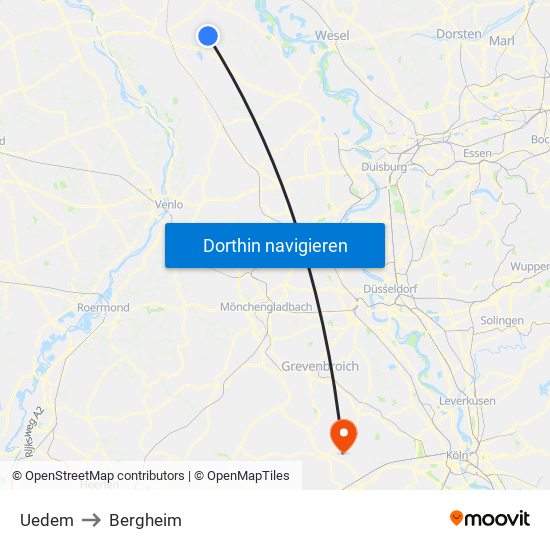 Uedem to Bergheim map