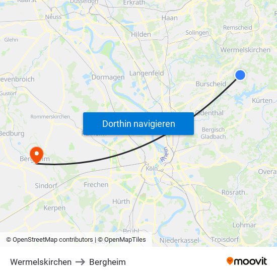 Wermelskirchen to Bergheim map