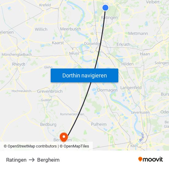 Ratingen to Bergheim map