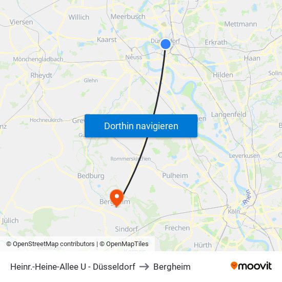 Heinr.-Heine-Allee U - Düsseldorf to Bergheim map