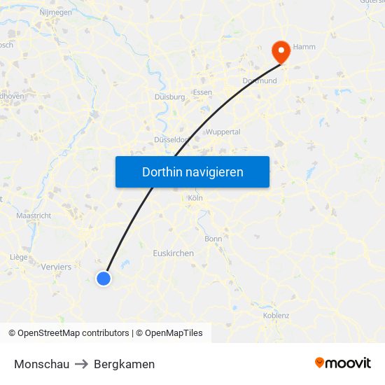 Monschau to Bergkamen map