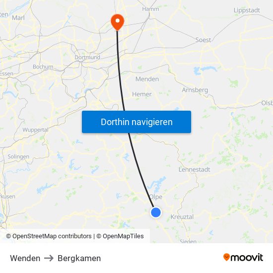 Wenden to Bergkamen map