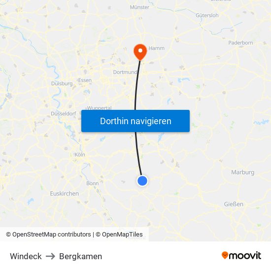 Windeck to Bergkamen map