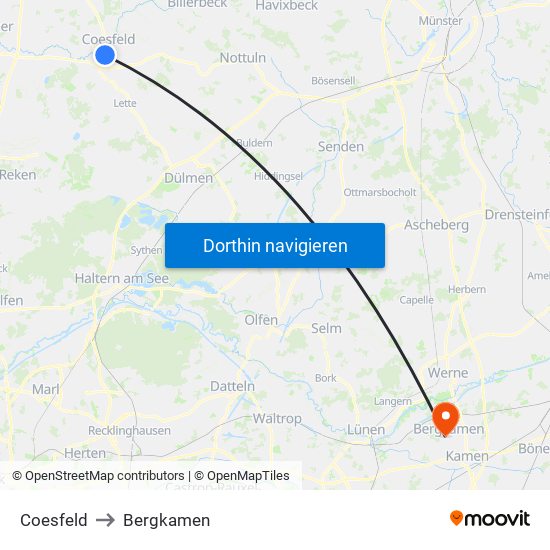 Coesfeld to Bergkamen map