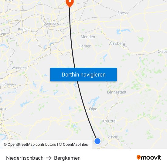 Niederfischbach to Bergkamen map