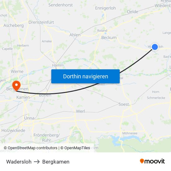 Wadersloh to Bergkamen map