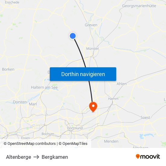 Altenberge to Bergkamen map