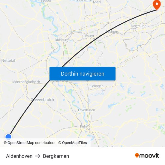 Aldenhoven to Bergkamen map