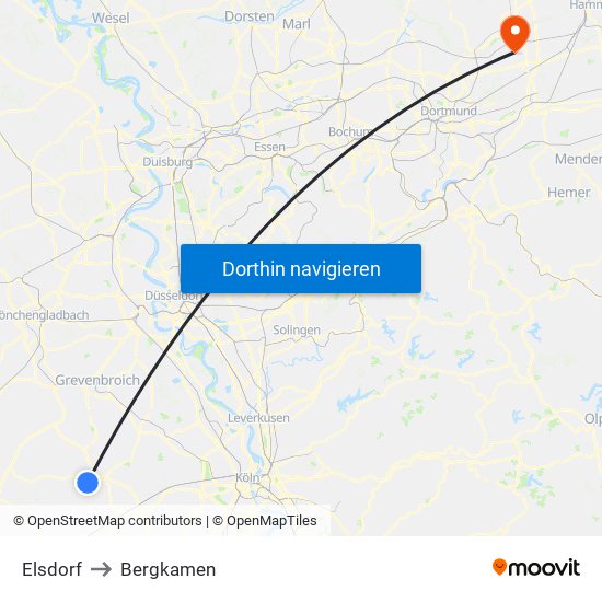 Elsdorf to Bergkamen map