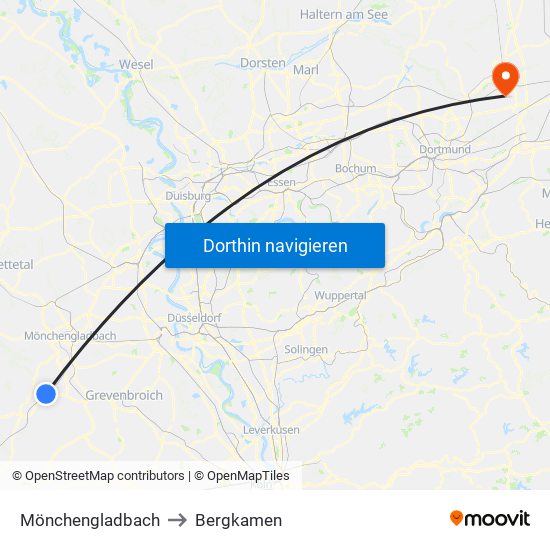 Mönchengladbach to Bergkamen map