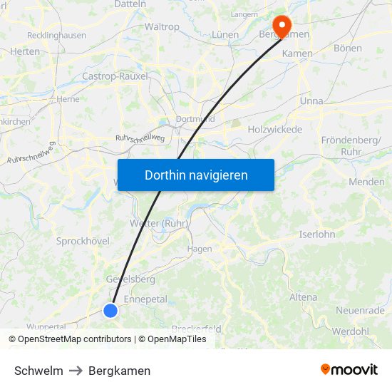 Schwelm to Bergkamen map