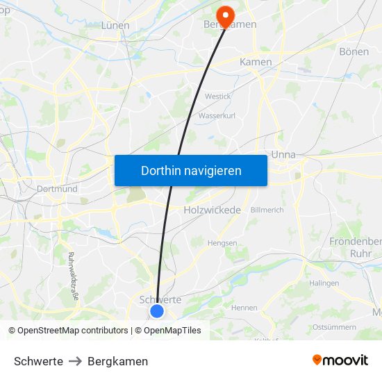 Schwerte to Bergkamen map