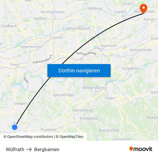 Wülfrath to Bergkamen map