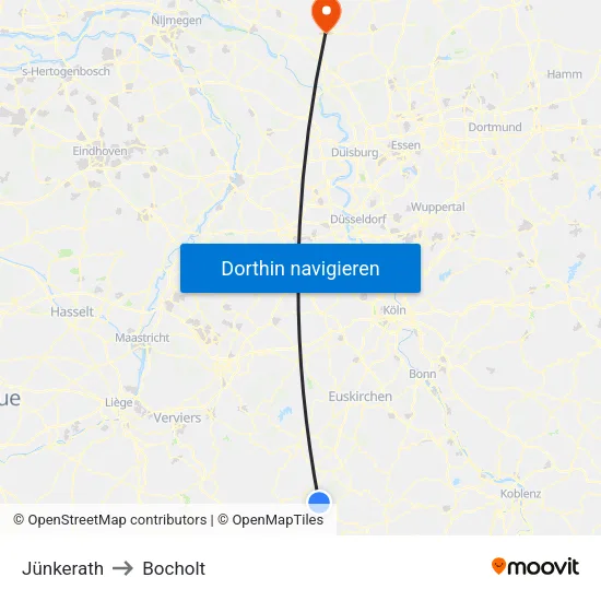 Jünkerath to Bocholt map