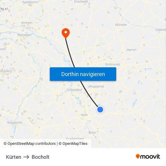 Kürten to Bocholt map
