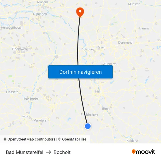Bad Münstereifel to Bocholt map