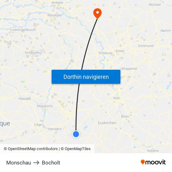 Monschau to Bocholt map