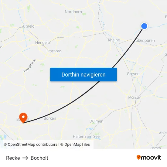 Recke to Bocholt map