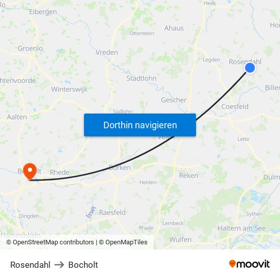 Rosendahl to Bocholt map