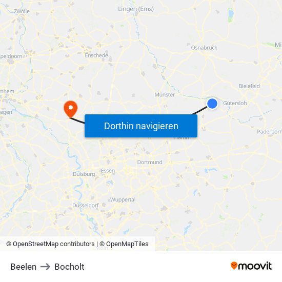 Beelen to Bocholt map