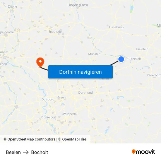 Beelen to Bocholt map