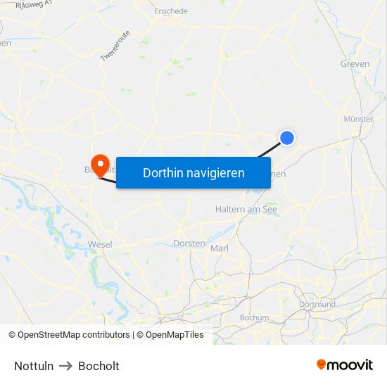 Nottuln to Bocholt map