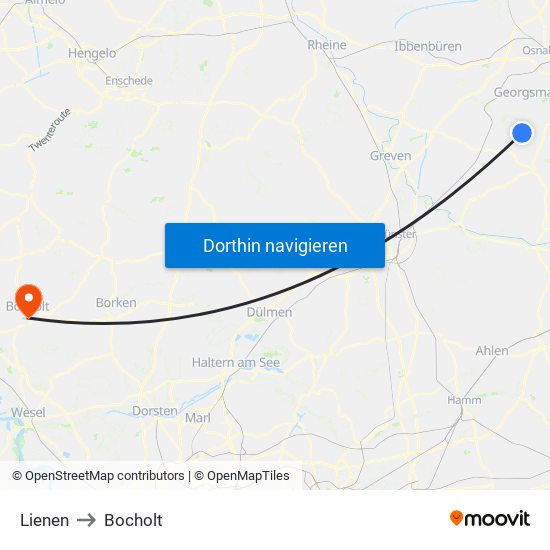 Lienen to Bocholt map