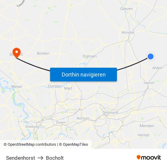 Sendenhorst to Bocholt map