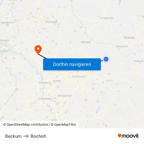 Beckum to Bocholt map