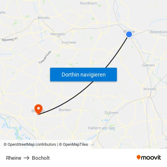 Rheine to Bocholt map