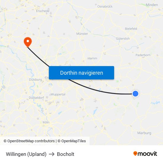 Willingen (Upland) to Bocholt map