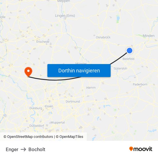 Enger to Bocholt map