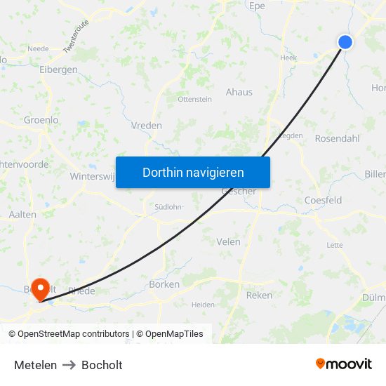 Metelen to Bocholt map
