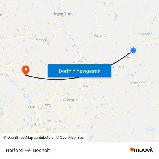 Herford to Bocholt map