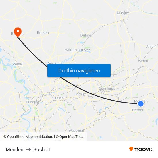 Menden to Bocholt map