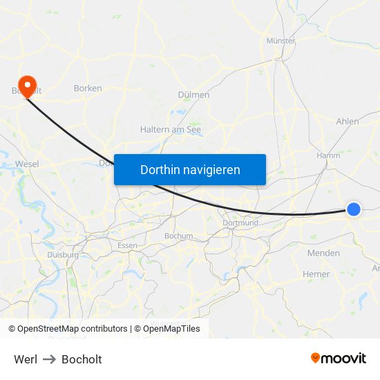 Werl to Bocholt map