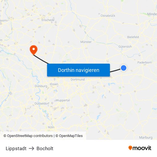 Lippstadt to Bocholt map