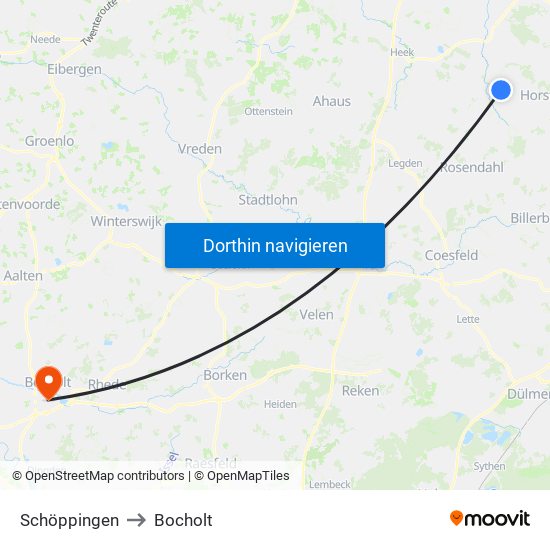 Schöppingen to Bocholt map