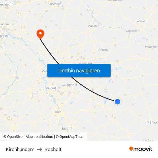 Kirchhundem to Bocholt map